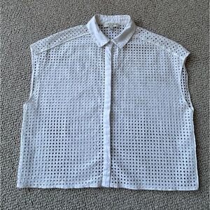 Rag & Bone Boxy Cropped Open Knit Button Down White XXS